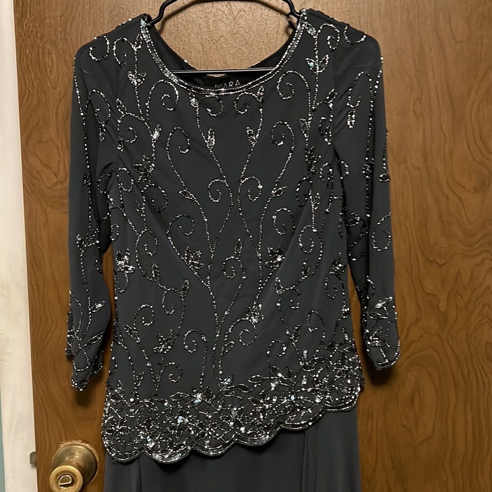 NWT JKara gray 3/4 length sleeve formal dress size 4 - Picture 2 of 4